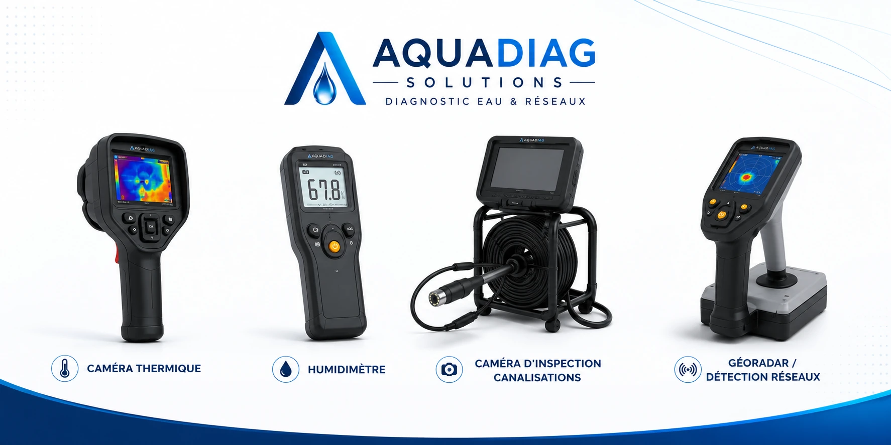 Équipements Aquadiag : caméra thermique, humidimètre, caméra d’inspection et détection réseaux