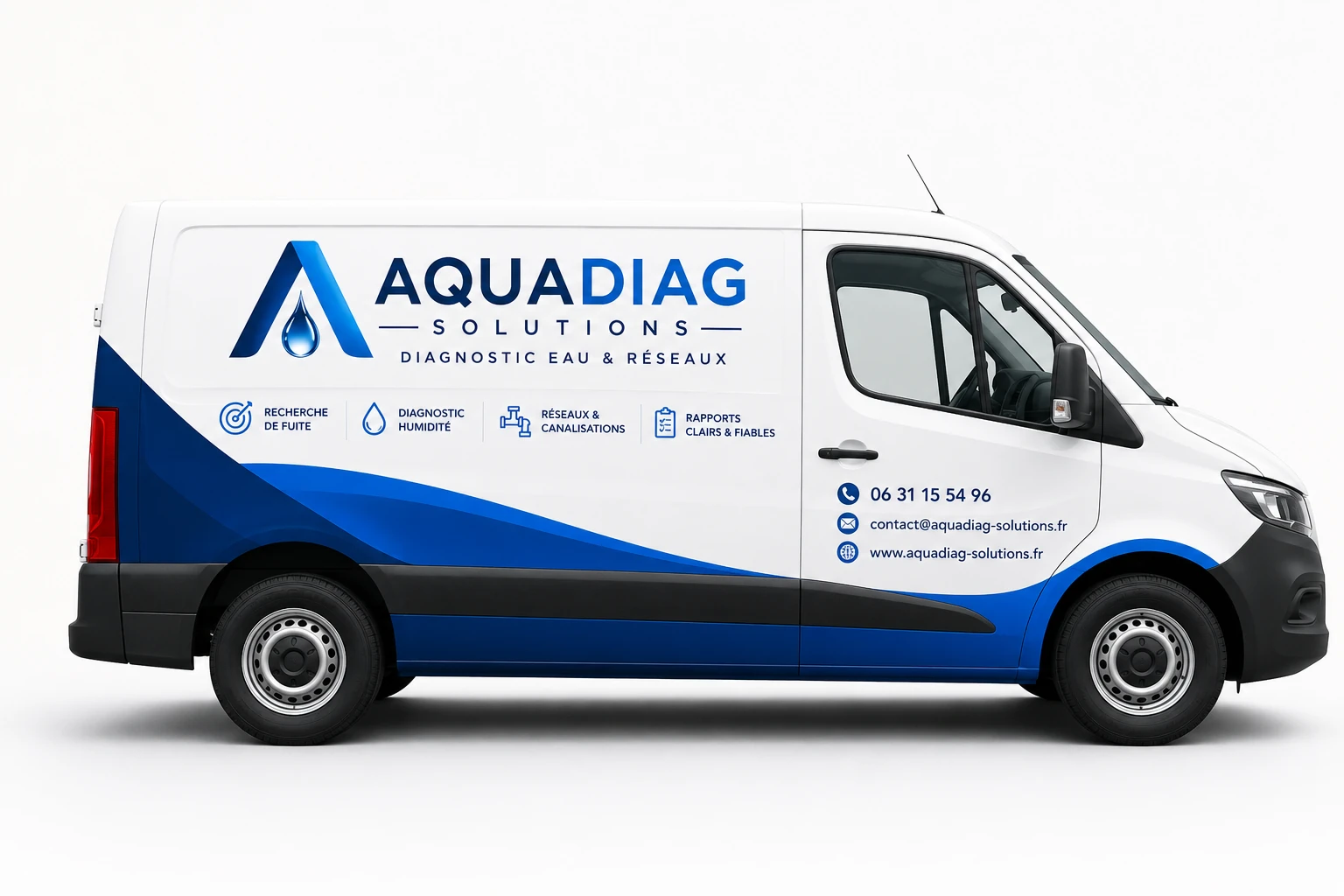 Véhicule Aquadiag Solutions équipé pour les interventions de recherche de fuite